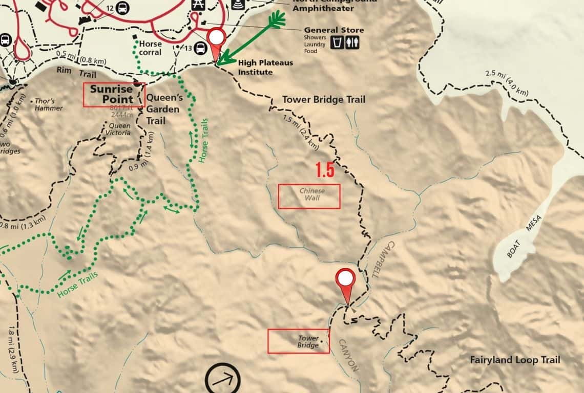Best Hikes in Bryce Canyon Map of Tower Bridge Trail in Bryce Canyon
