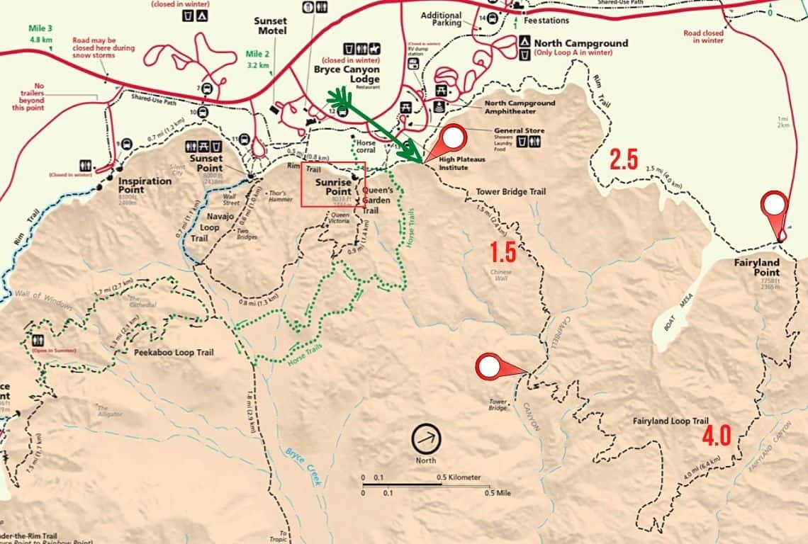Best Hikes in Bryce Canyon Map of Fairyland Loop Trail in Bryce Canyon