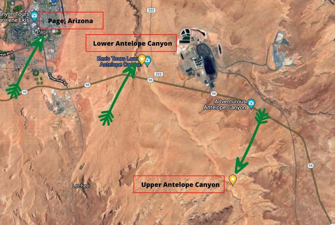 Map of Lower and Upper Antelope Canyon Map of Lower and Upper Antelope Canyon