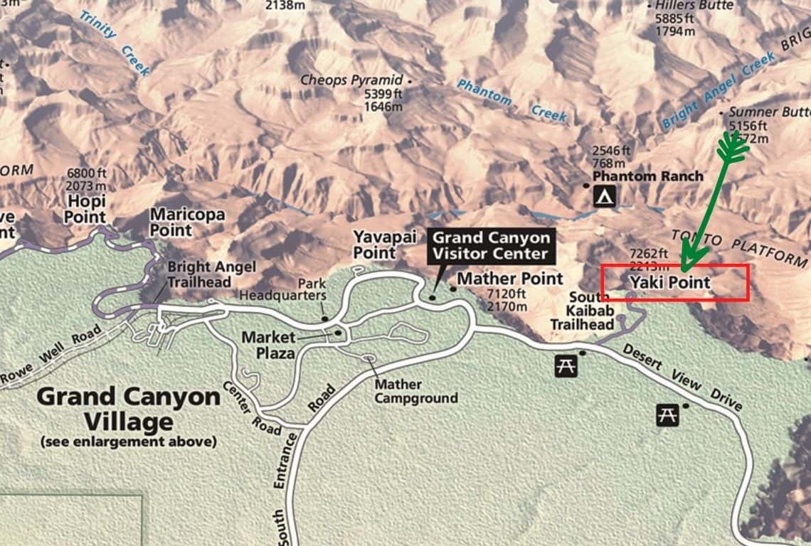 Best Photography Locations in Grand Canyon National Park Yaki Point - Map