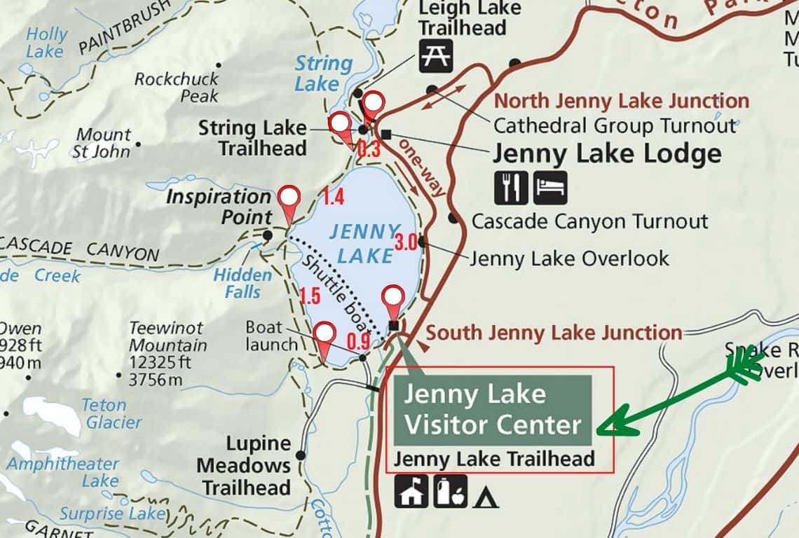 Map of Jenny Lake Loop Trail in Grand Teton National Park
