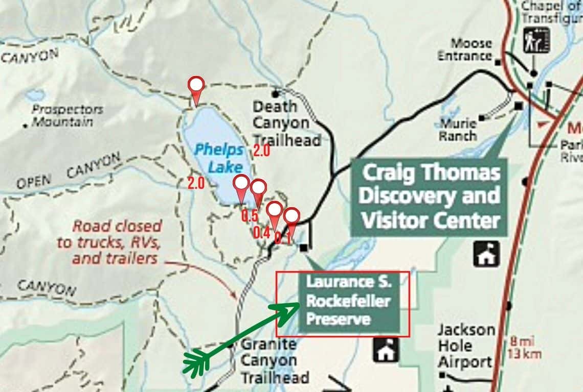 Map of Phelps Lake Loop Trail in Grand Teton National Park