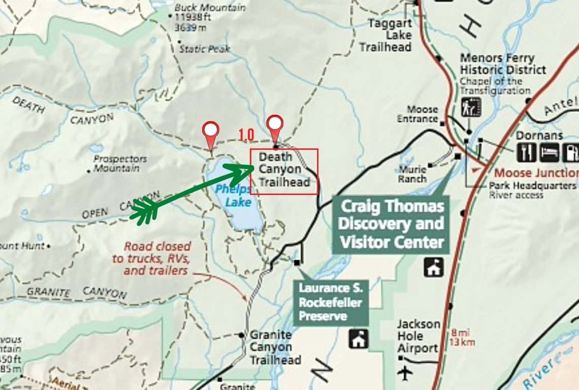 Map of Phelps Lake Overlook Trail in Grand Teton National Park