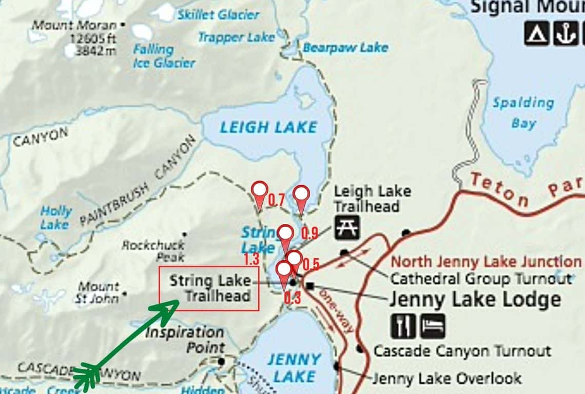Map of String Lake Loop Trail in Grand Teton National Park