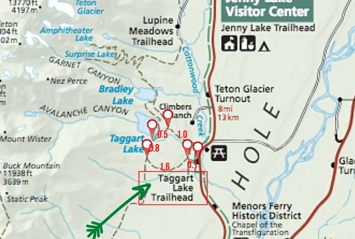Map of Beaver Creek and Taggart Lake Loop in Grand Teton National Park