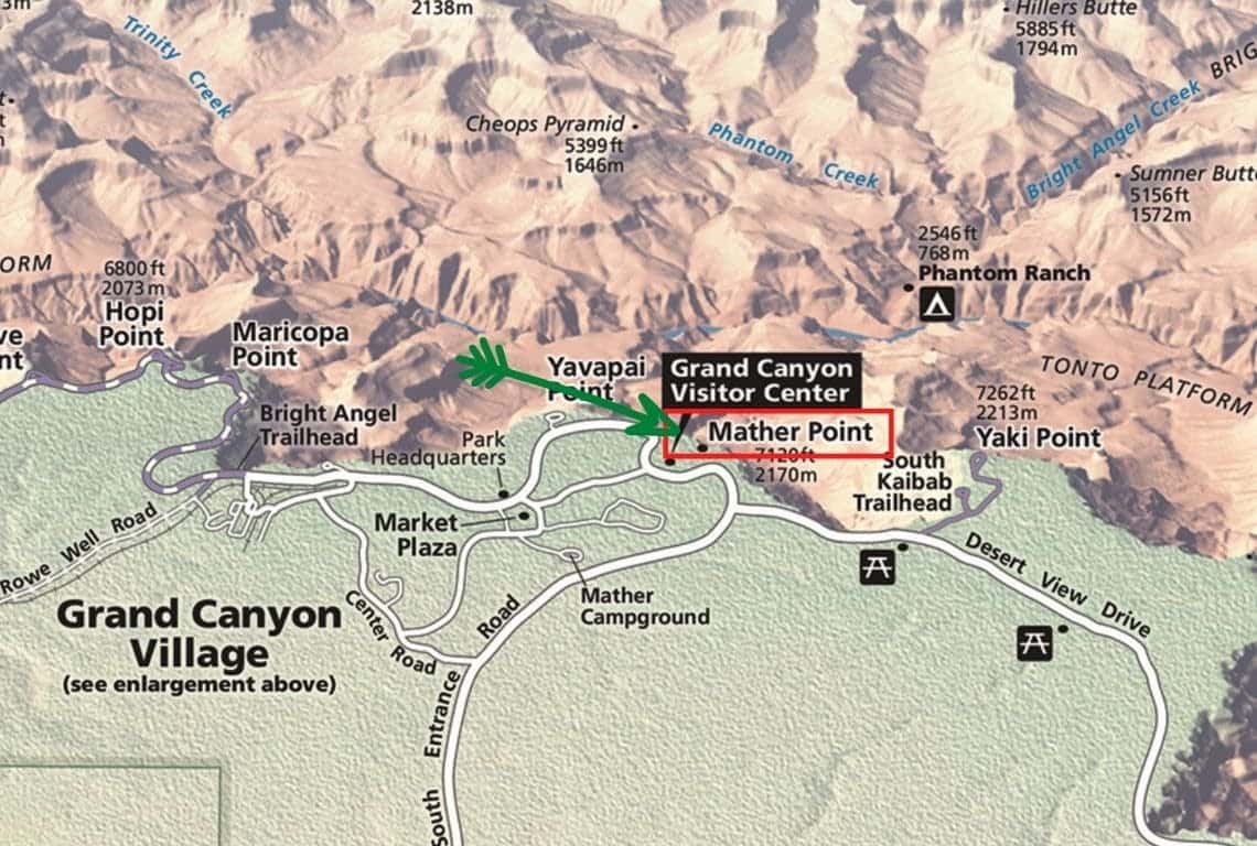 Best Photography Locations in Grand Canyon Map of Mather Point in Grand Canyon