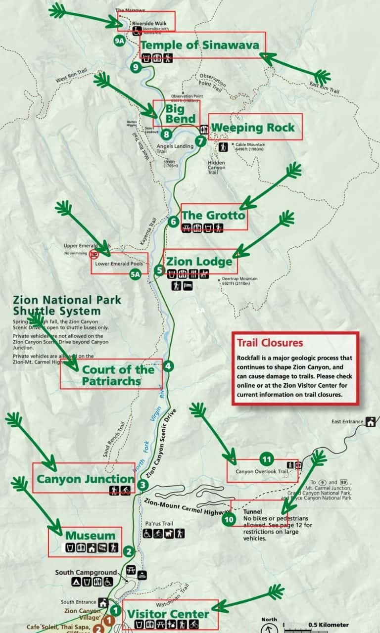 Zion National Park Scenic Drive Map