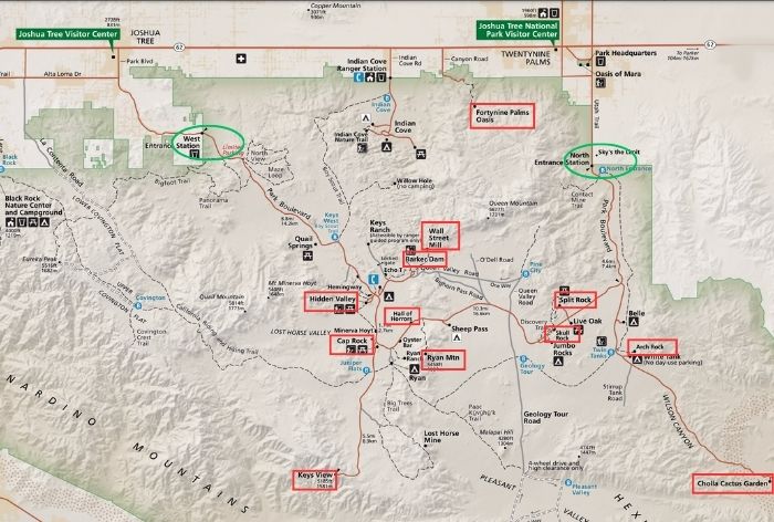 Map of Best Hikes in Joshua Tree National Park