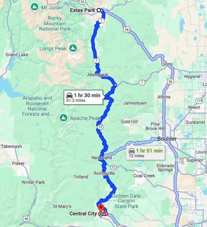 Peak to Peak Scenic Byway Map