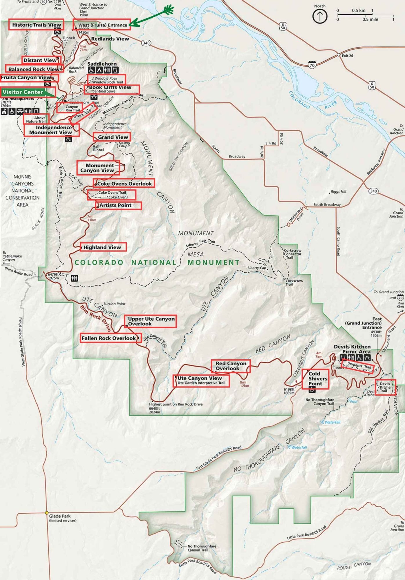 Best Stops on Rim Rock Drive Map