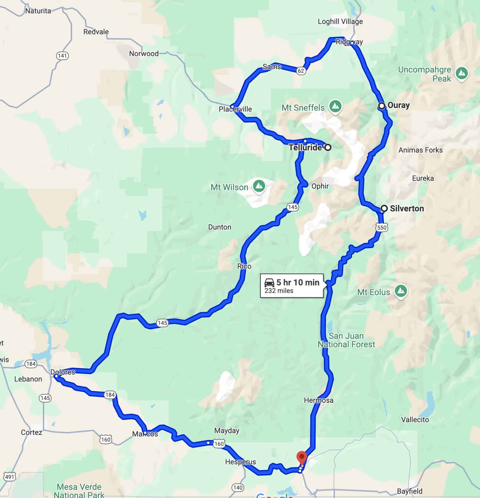 San Juan Skyway Map